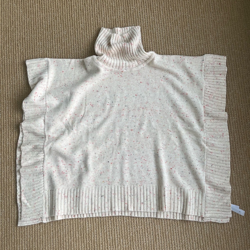 Ann Taylor Loft Flecked Pull over Cream Base Turtleneck Poncho Size M/L NWT - Picture 3 of 12